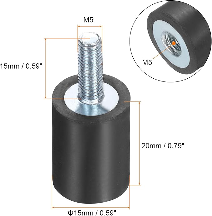 uxcell 6pcs M5x15mm Rubber Isolator Mounts with Studs 15x20mm Male Female Vibration Shock Absorber Zinc Plated Cylindrical Thread Mounts Anti Vibration Isolators with 6pcs M5 Lock Nuts
