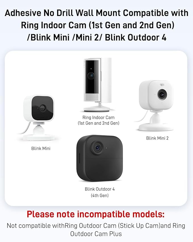 No Drill Ring Indoor Cam Adhesive Wall Mount Bracket, Strong Durable Adhesive Camera Mount Stand for Ring Indoor Cam(1st Gen and 2nd Gen) Blink Camera Mount, 2 Pack Mount Bracket