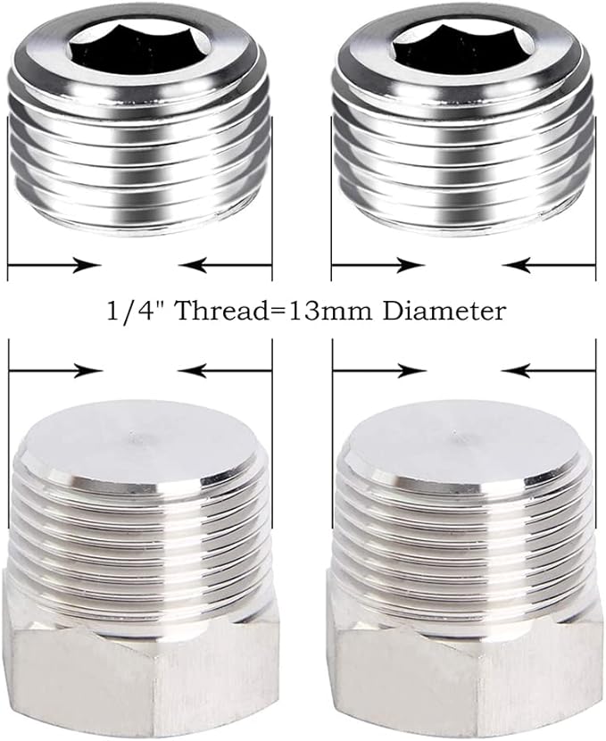 Joywayus Stainless Steel Pipe Plug Inter&Outer Hex Thread Pipe Fitting,1/8" 1/4" 3/8" 1/2" NPT Countersunk Plug Kit 22PCS
