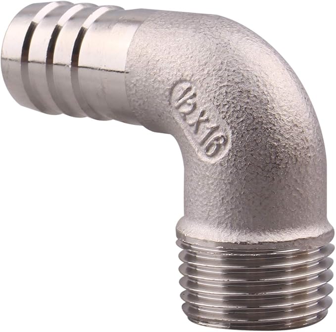 DERNORD 5/8" Hose Barb x 1/2" Male NPT Stainless Steel 90 Degree Elbow- Home Brew Pipe Fitting