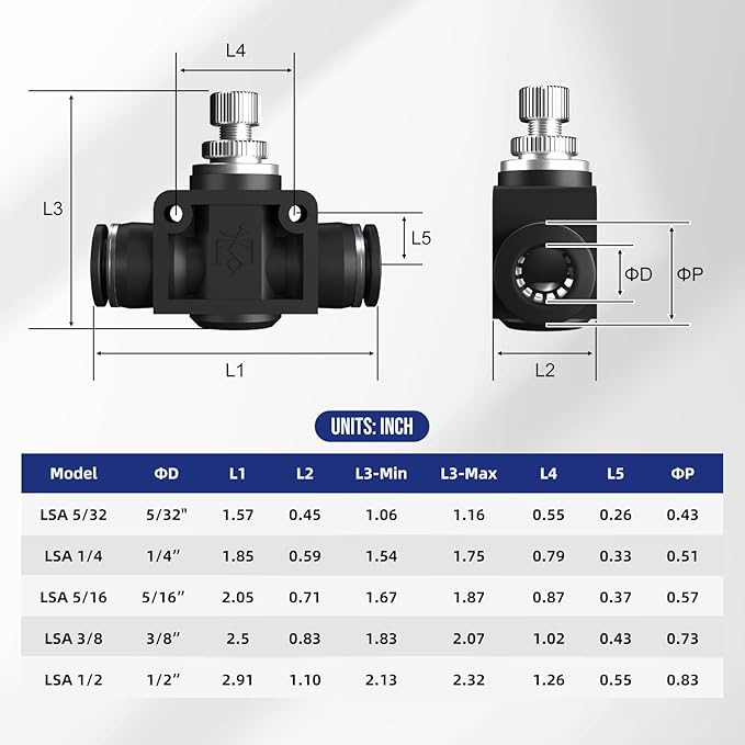 5/32(4mm) Push To Connect Valves,Pneumatic 5/32 inch 4mm Air Control Valve,Quick Push To Connects Fittings,Throttle Flow Speed Controller