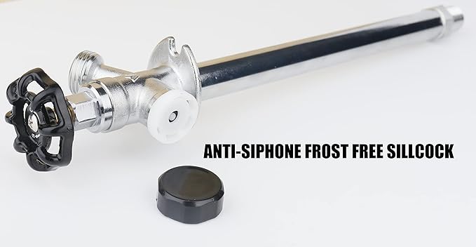WHK Brass 12" Frost Proof Outdoor Faucet, Anti-Siphon Sillcock, Polished Chrome, 1/2" MIP x 3/4" Hose Bibb