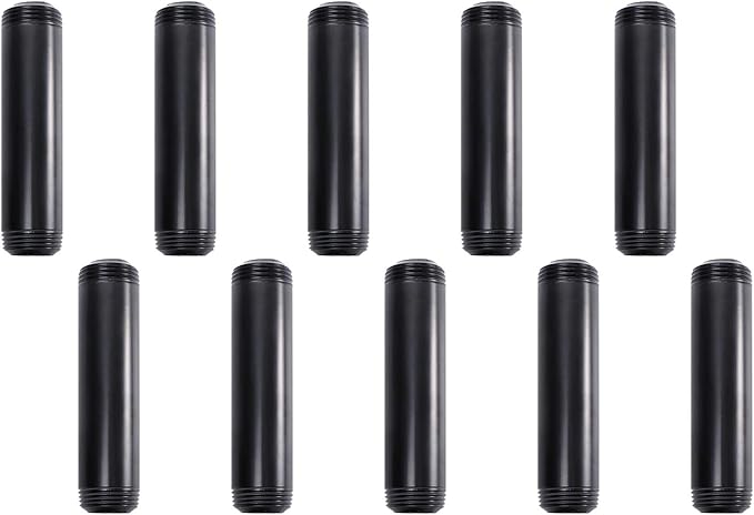 3/4" x 6" Black Painted Iron Pipe, Home TZH 10 Pack Threaded Black Paint Finish Metal Pipe Nipple for DIY Project/Furniture/Shelving Decoration(10, 6")