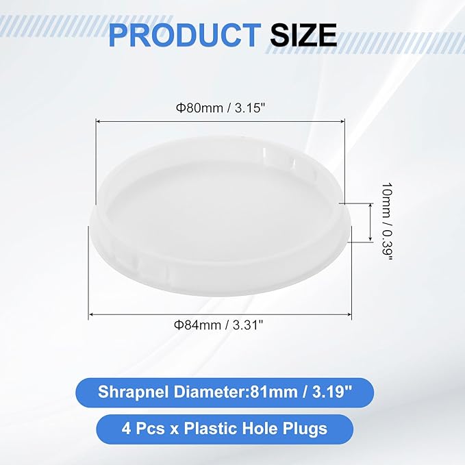 uxcell 4Pcs Plastic Hole Plugs, 80mm(3-18") Flush Type Panel Plugs, Round Snap Knockout Locking Plugs for Furniture Insert End Caps Panels, White