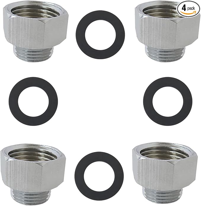 1/2" Female to 3/8" Male Reducer Adapter, 4-Pack Compression Water Line Fitting with Rubber Washer Fit for Faucet Supply Hose