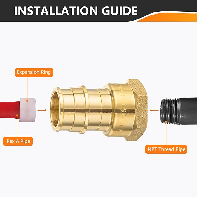 HeSun 100-Pack PEX-A FNPT Adapter Fitting, 1/2" NPT Female x 3/4" PEX-A Expansion Adapter, ASTM F1960