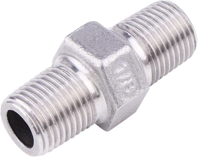 Hex Nipple 1/8" Male NPT - Stainless Steel 304 Threaded Pipe Fitting for Brew Kit, Home Piping Application(Pack of 5)