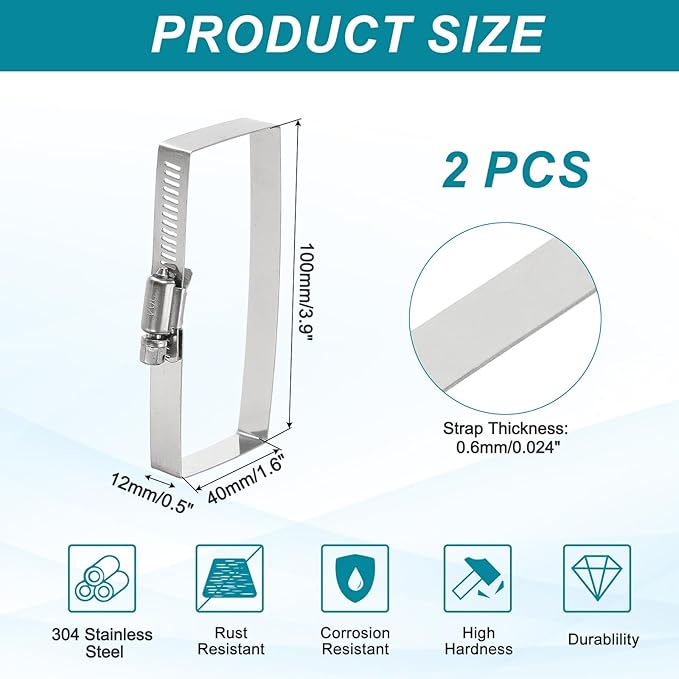 uxcell 2Pcs 304 Stainless Steel Rectangular Hose Clamp, Adjustable 3.9 x 1.6 Inch Square Worm Gear Duct Pipe Tube Clamps for Ducting Bracket Cable Tray Bridge Project Systems, Silver