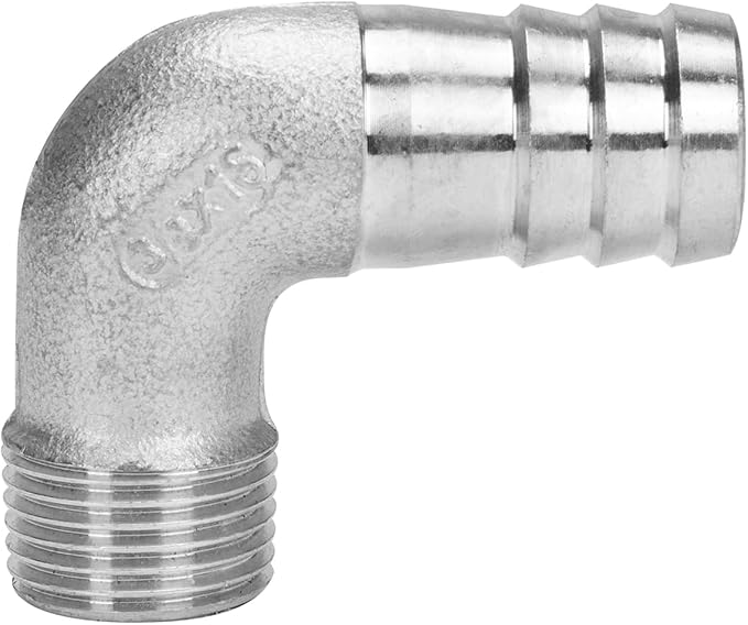 DERNORD 5/8" Hose Barb x 3/8" Male NPT Stainless Steel 90 Degree Elbow- Home Brew Pipe Fitting