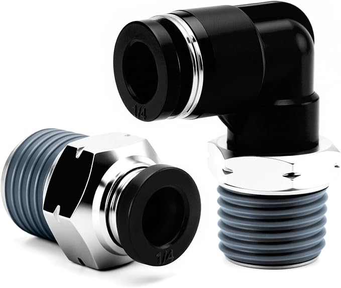 Pneumatic 1/4 Push to Connect Fittings Male Thread Elbow and Straight Combination Air Line Quick Connect Fittings 1/4"OD x 1/4"NPT Quick Connect Air Hose Fittings (Pack of 12)