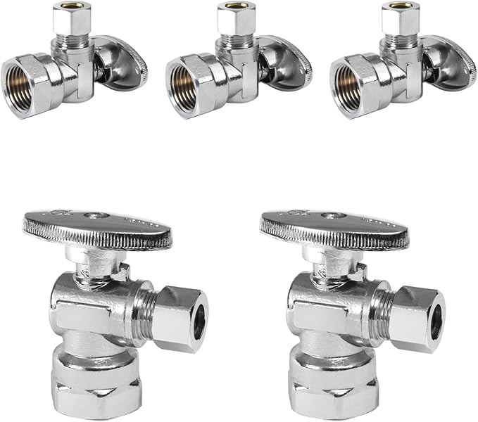5-Pack Foskan 1/4 Turn Shut off Valve,Angle Stop Valve 3/8" OD x 1/2" FIP,Chrome Plated Brass
