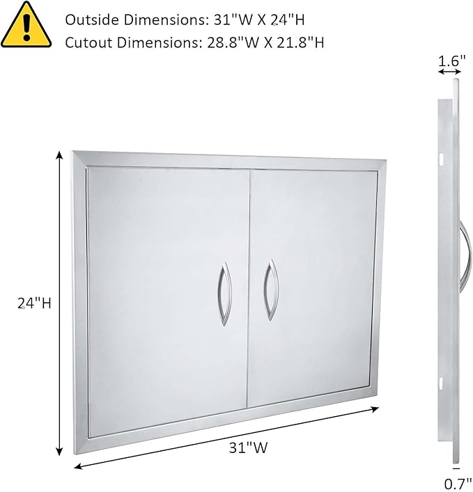 JIE JIN 31" W X 24" H Outdoor Kitchen Doors Double Doors Thickened 304 Brushed Stainless Steel BBQ Access Door BBQ Island Doors Outdoor Kitchen Accessories Door for Outdoor Kitchen BBQ Island