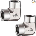 Stainless Steel Pipe Fitting,90 Degree Barstock Street Elbow, 1/4" NPT Female x 1/4" NPT Female (Pack of 2)