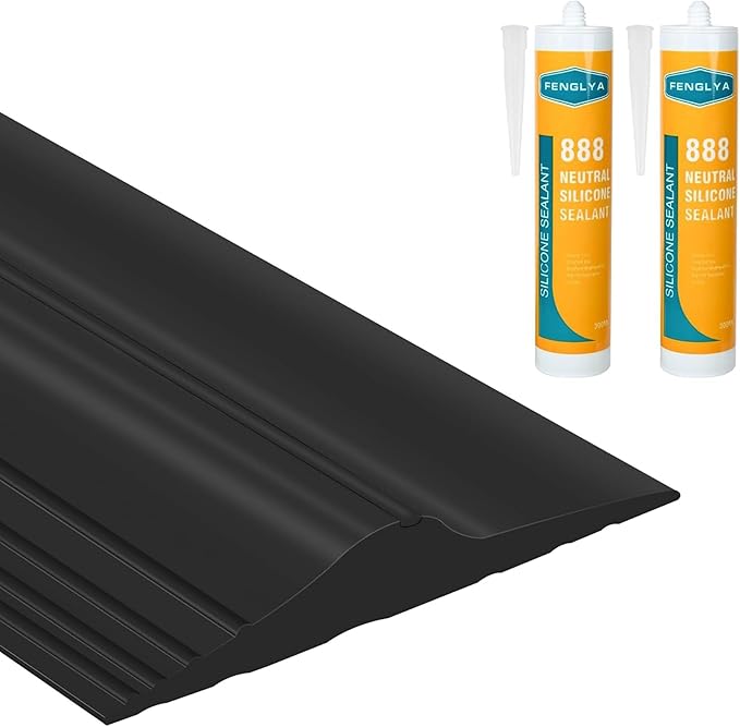 ToLanbbt 16.5Ft/5M Universal Garage Threshold Seal Strip with 300ml Black Adhesives, Garage Door Bottom Weatherproof Strip Rubber DIY Weather Stripping Replacement (Black)
