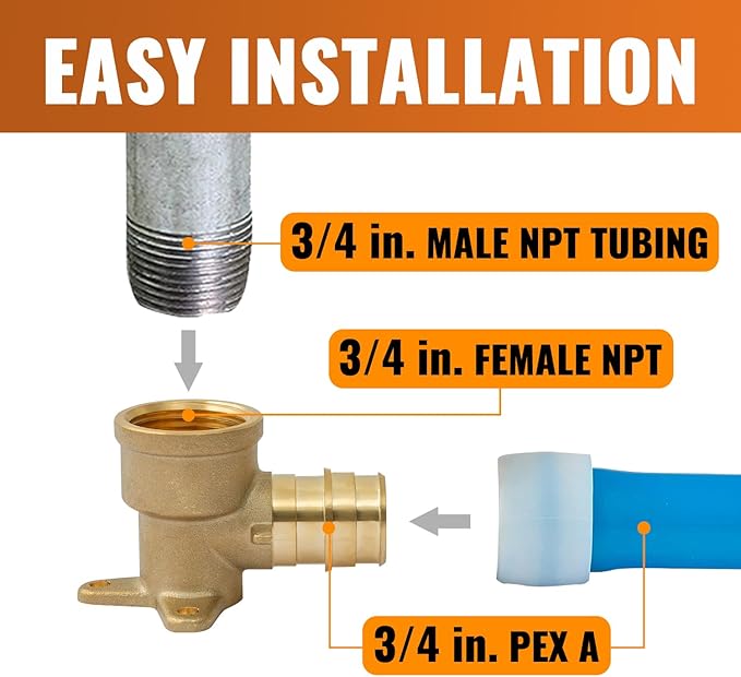 SUNGATOR 2 Pack PEX A Expansion 3/4" x 3/4" Female NPT Drop Ear Elbow, ASTM F1960 ONLY For Pex-A Tubing