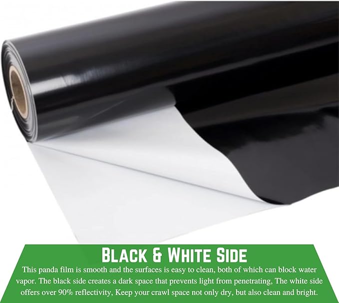 Farm Plastic Supply - Crawl Space Vapor Barrier - 20 mil - Thick Plastic Sheeting, Drop Cloth Moisture Barrier for Crawl Space Encapsulation, Heavy Duty Polyethylene, Panda Film (6' x 100)