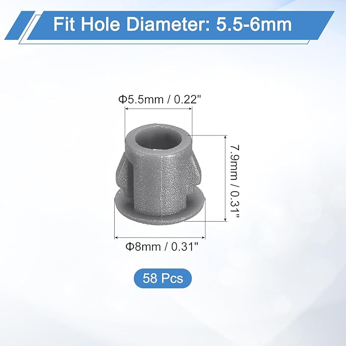 uxcell 58Pcs 6mm(1/4") Nylon Hole Plugs, Flush Type Panel Round Snap in Fastener Knockout Locking Plugs for Furniture Insert End Caps Panels, Gray