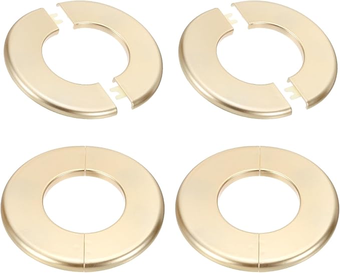 PATIKIL Wall Split Flange 130mm / 5.1" OD, 4 Pcs Round Escutcheon Plate Cover PPR Plumbing Cover Plates with Self-Adhesive Tape for 64mm / 2.5" Dia Water Pipe Faucet, Gold
