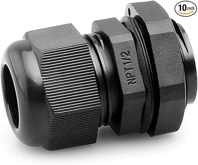 PENGLIN Cable Glands 1/2" NPT Nylon Cable Connector, Strain Relief Cord Connector, IP68 Waterproof Adjustable Locknut(1/2 Inch (20-Pack))
