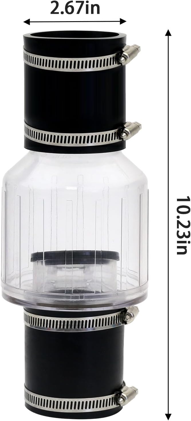 2 Inch Sump Pump Check Valve Water Pump Accessories, Steel Clamps Fit 7-1/4"Gap in, Spring-Loaded Flapper, Full-Flow and Non-Clog Design Installation