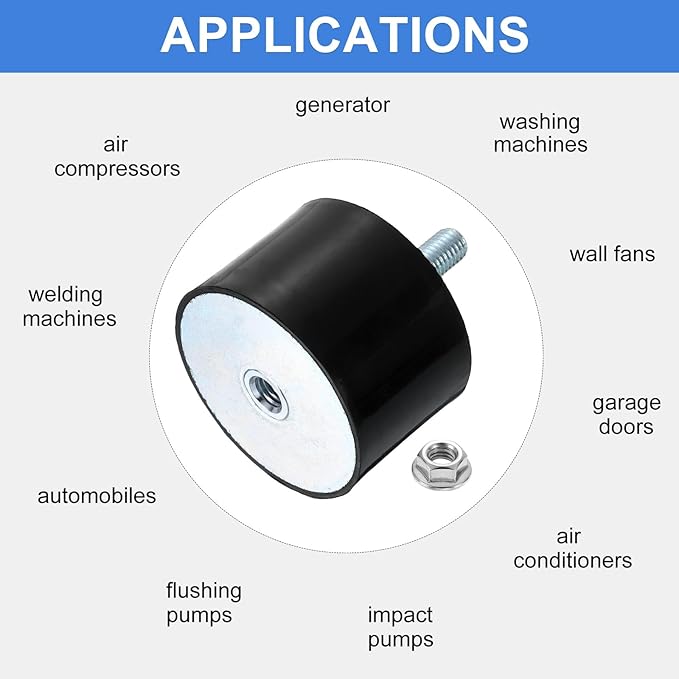 uxcell M12 Rubber Mounts, 1Pcs 73x50mm(DxH) Rubber Cylindrical Anti Vibration Isolator Shock Absorber with Lock Nut for Car Bobbin Generator Air Compressors