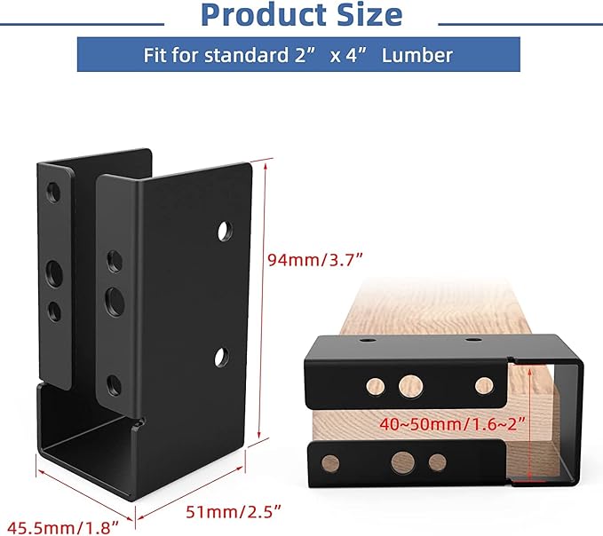 12 PCS Concealed Joist Hanger,2" x 4"Outdoor Concealed-Flange Hanger,Concealed Face Mount Joist Bracket for 2"x4" Beam ,Swing,Fence