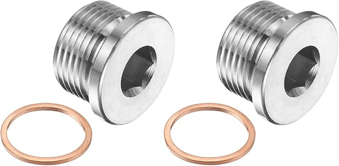 PATIKIL M26 x 1.5 Metric Pipe Plug Fitting, 304 Stainless Steel Internal Hex Head Socket Pipe Cap Adapter Connector with Copper Washer for Sealing Oil Gas Water