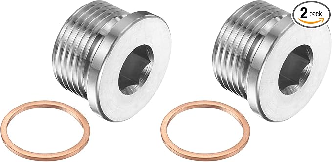 PATIKIL 2 Pcs M26 x 1.5 Metric Pipe Plug Fitting, 304 Stainless Steel Internal Hex Head Socket Pipe Cap Adapter Connector with Copper Washer for Sealing Oil Gas Water