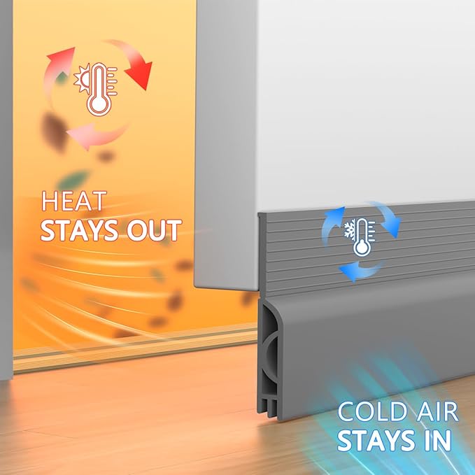 Door Draft Stopper,Adjustable Door Sweep for Bottom of Door,Silicone Weather Stripping Door Bottom Seal Blocker Air Noise, Under Door Gap Filler for Interior/Exterior Doors(Grey, 78inch)