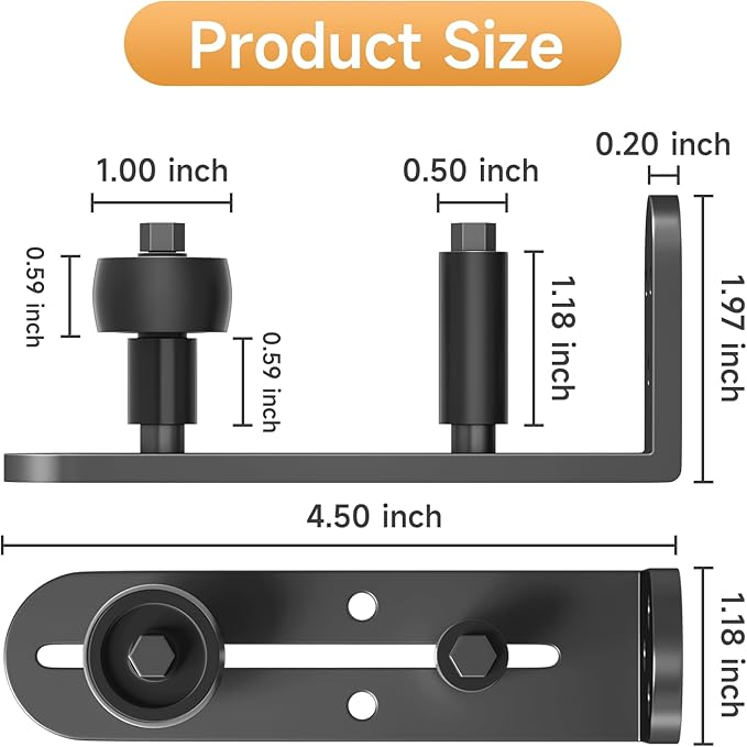 Sliding Barn Door Floor Guide, Adjustable Rollers Barn Door Hardware, Barn Door Rollers, Flush Flat Bottom Design, Rounded Edge Design