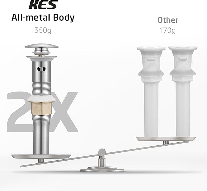 KES Bathroom Sink Drain Stopper with Overflow, Pop Up Drain with Detachable Hair Catcher for Lavatory Vanity Vessel Sink, Brushed Nickel 2 Pack, All Metal Rustproof 304 Stainless Steel, S2013A-BN-P2