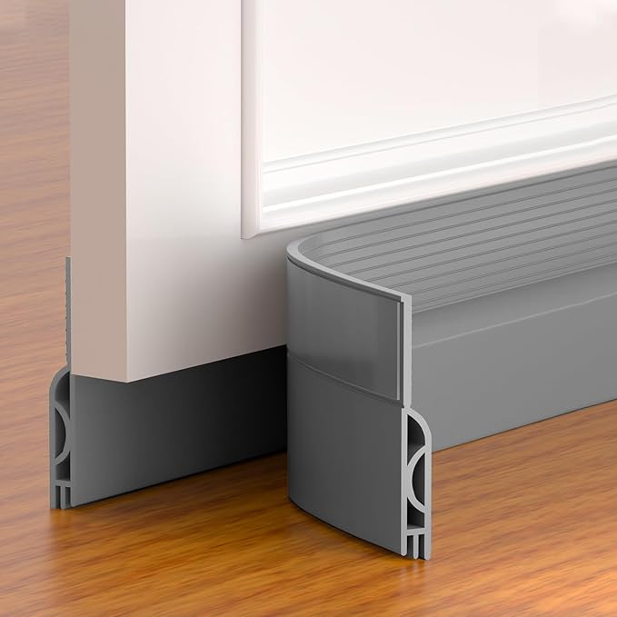 Door Draft Stopper,Adjustable Door Sweep for Bottom of Door,Silicone Weather Stripping Door Bottom Seal Blocker Air Noise, Under Door Gap Filler for Interior/Exterior Doors(Grey, 78inch)