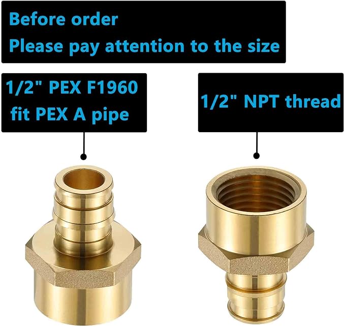 (10 Pack) Lidertik PEX A Fittings 1/2 Inch Expansion Female NPT Adapter, 1/2" PEX F1960 to 1/2" NPT Female Threaded Adapter Brass