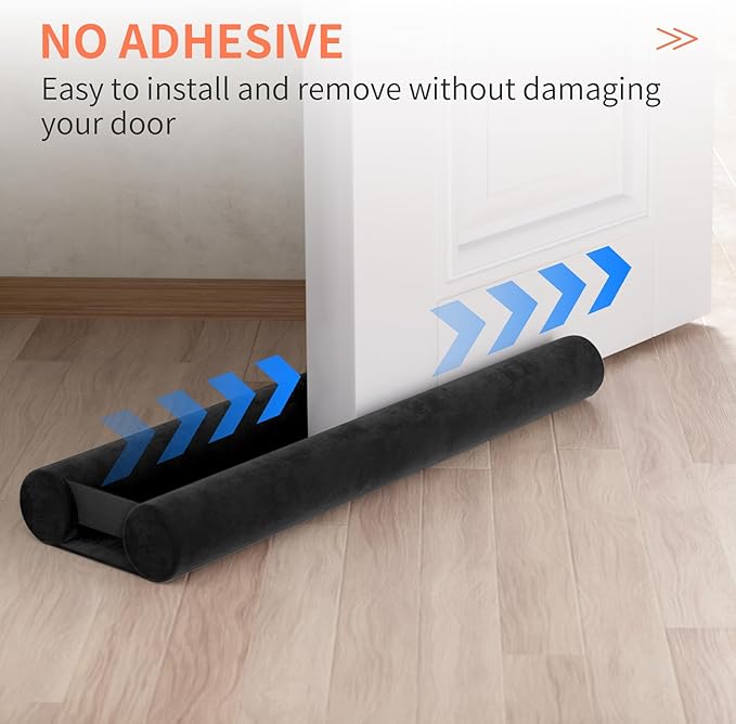 Door Draft Stopper for Doors 29-35" No Adhesive Draft Stopper for Bottom of Door Draught Excluder Under Door Wind Blocker Reduce Noise Draught Excluder Sweep Sound Proof(Black)