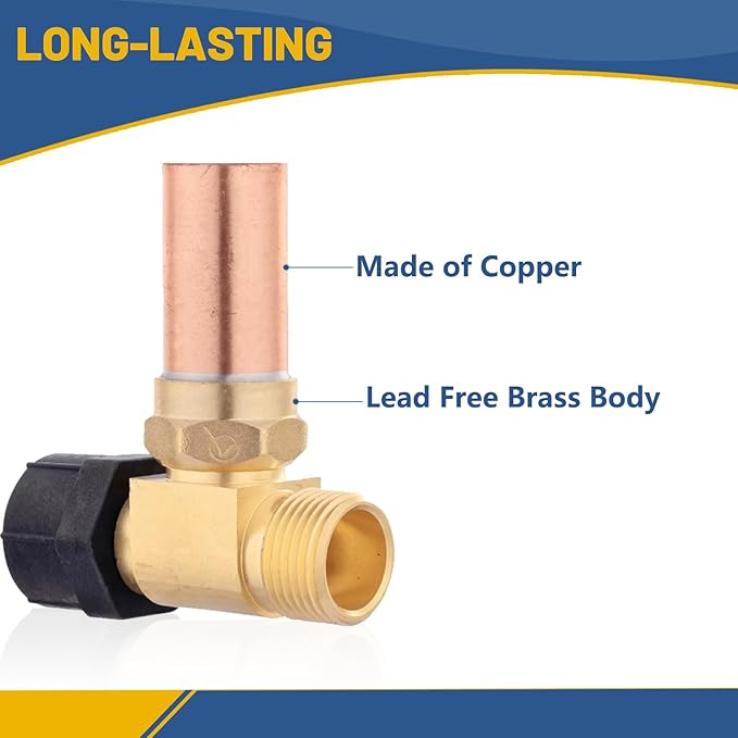 Water Hammer Arrestor,7/8" Female Swivel Ballcock Nut X 3/4" Male Thread Copper Water Arrestor for Toilet Connection(5PACK,Copper Arrestor)(HAMMER024-5Pack)