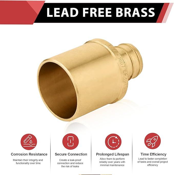5-Pack EFIELD Pex Barb Crimp Brass Fittings 3/4" x 1" Male Sweat Copper Adapter (Inside Copper Tube), ASTM F1807,(PEX1807125)