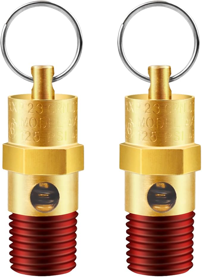 2 Pieces 1/4'' Male 125 PSI NPT Air Compressor Pressure Relief Valve Brass Safety Valve Air Compressor Check Valve