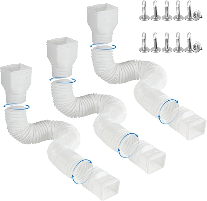Rain Gutter Downspout Extensions, Flexible Downspout Extender for Rain Water Drainage, Down Spout Drain Extension Extendable from 21 to 68 Inches(3 Pack, White)