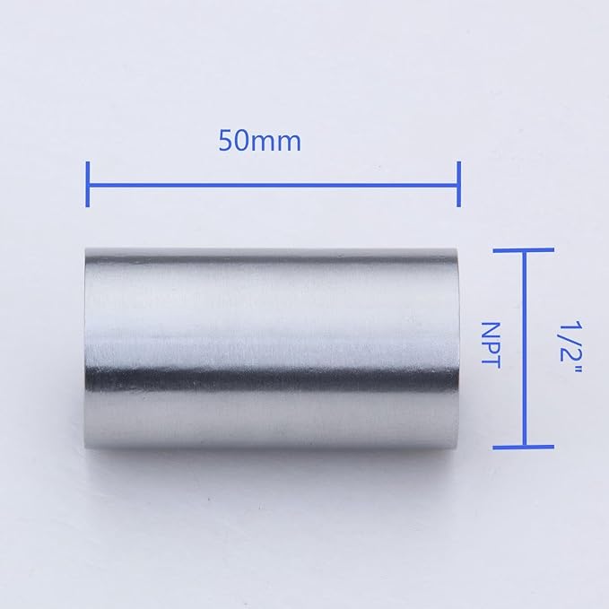 CONSTELLAR 304 Stainless Steel Pipe Fitting - 1/2" NPT Female x 1/2" NPT Female Threaded Thickened Pipe Wall, 50mm (2 inch) Length Heavy Nipple Seamless Pipe (1 Pcs)