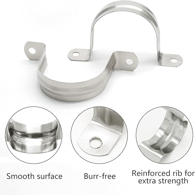 10PCS M50 (2 Inch) Conduit Clamps, Stainless Steel Two Hole Strap U Bracket Rigid Pipe Strip, Cable Clamp Hanger with 2 Holes Fit for 2 inch Pipes OD