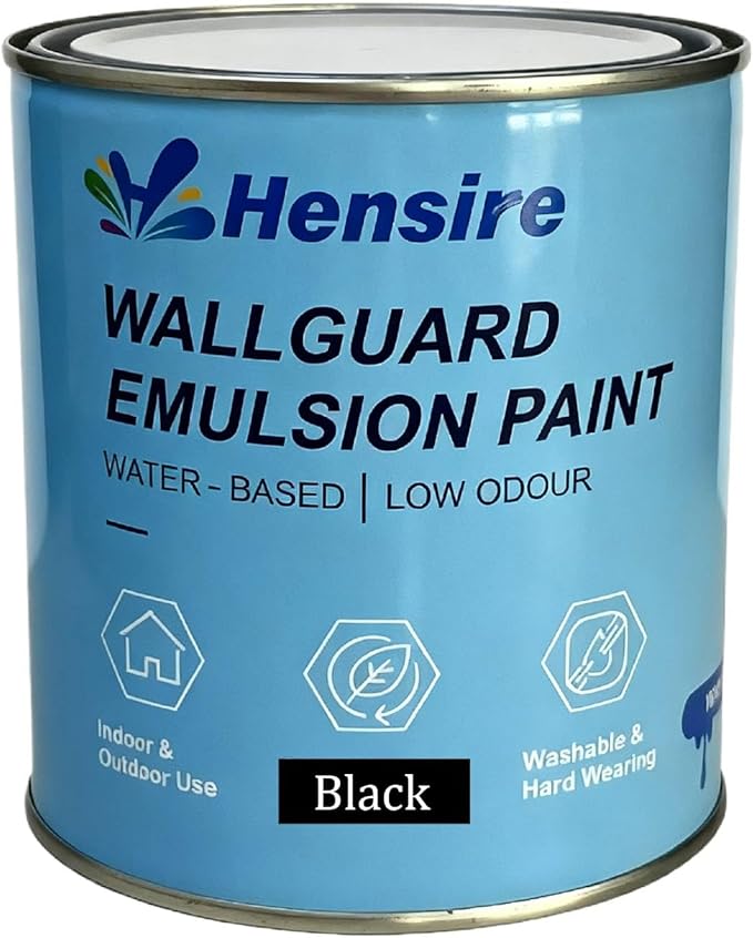 Hensire Wallguard Masonry Paint - Waterproof Water-Based Exterior Paint for Concrete & Brick, Low Odor Durable Matt Finish for Stone, Pebbledash & Ironwork Surfaces (Black, 85Fl oz/2.5L)