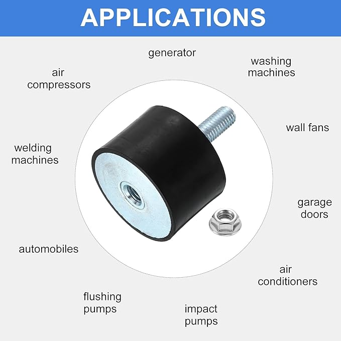 uxcell M12 Rubber Mounts, 1Pcs 60x40mm(DxH) Rubber Cylindrical Anti Vibration Isolator Shock Absorber with Lock Nut for Car Bobbin Generator Air Compressors