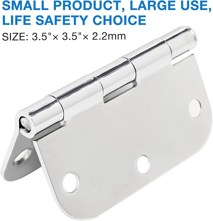 12 Pack Rounded Door Hinges 3.5 Inch 5/8" Radius Polished Chrome Hinges for Interior Doors Bedroom House Standard 3 1/2 Inch Door Hinges Hardware Bulk Hinge Wooden Door Parts Home Upgrades Decor