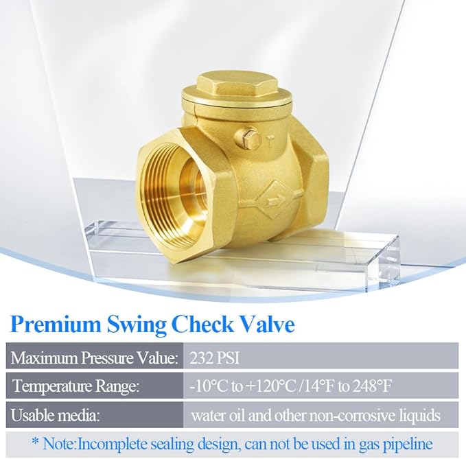 WiseWater 1 1/2" Brass Swing Check Valve, DN40, In-line, Horizontal, Non-Return