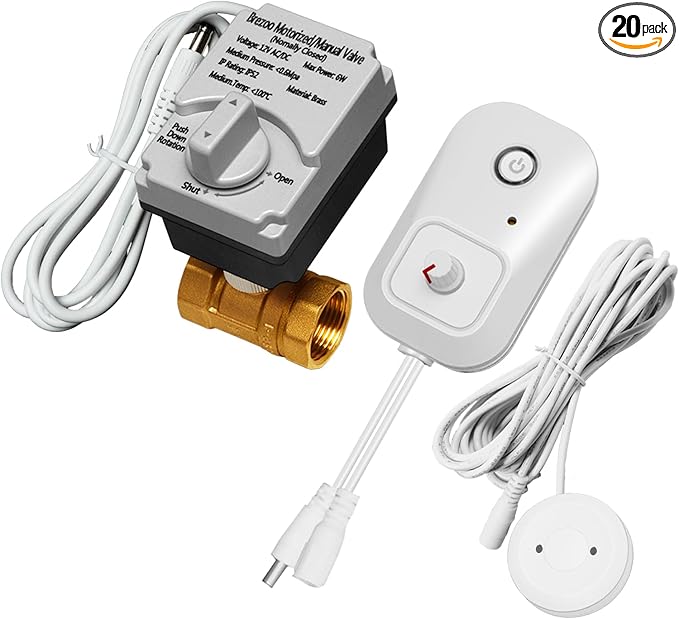 Water Leak Detector for Home, Water Alarm Leak Detector with Automatic Shutoff, Includes Leak Sensor and Water Valve, for 1-1/4-Inch Diameter Pipe, Protect Your Home from Water Damage