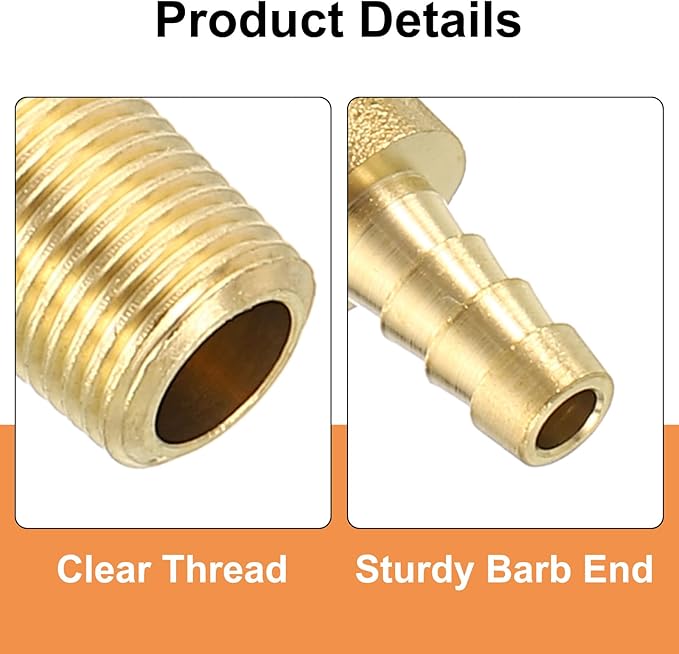 uxcell 2Pcs Brass Hose Barb Fittings, 3/16" x 1/8" NPT 90 Degree Elbow Hose Connector with Hose Clamps for Water Fuel Gas Oil Transportation