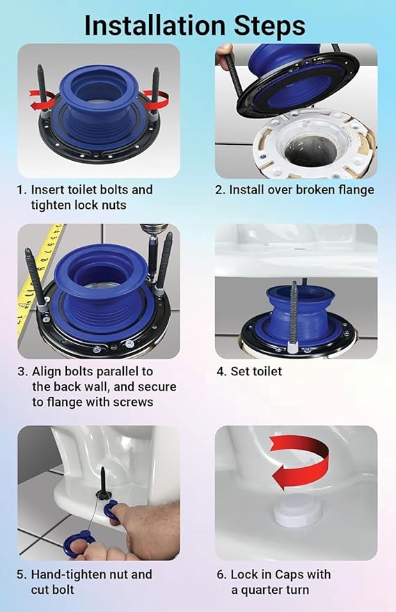 One N Done Toilet Flange Repair Kit - Toilet Kit For Low or Broken Flange. Toilet Wax Ring Replacement Kit W/Toilet Flange Extender Kit, Easy Toilet Bolts, & Toilet Caps For Bottom of Toilet. 5X