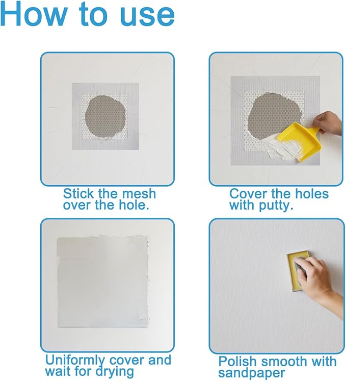 Dry Wall Patch Kits, 16 PCS Self-Adhesive Drywall Repair Kit of 2/4/6/8 Inch, Sturdy & Easy to Use for Wall Repair