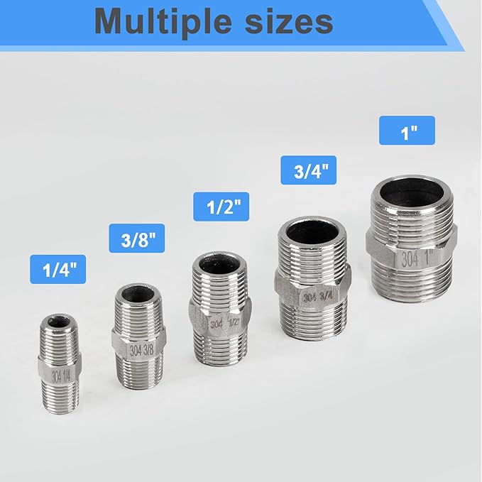 2Pcs 1" Male Hex Nipple Pipe Fittings, 304 Stainless Steel Threaded Adapter Fittings, 1 Inch Equal Nipples Connectors, Male Straight Threaded Pipe Fitting