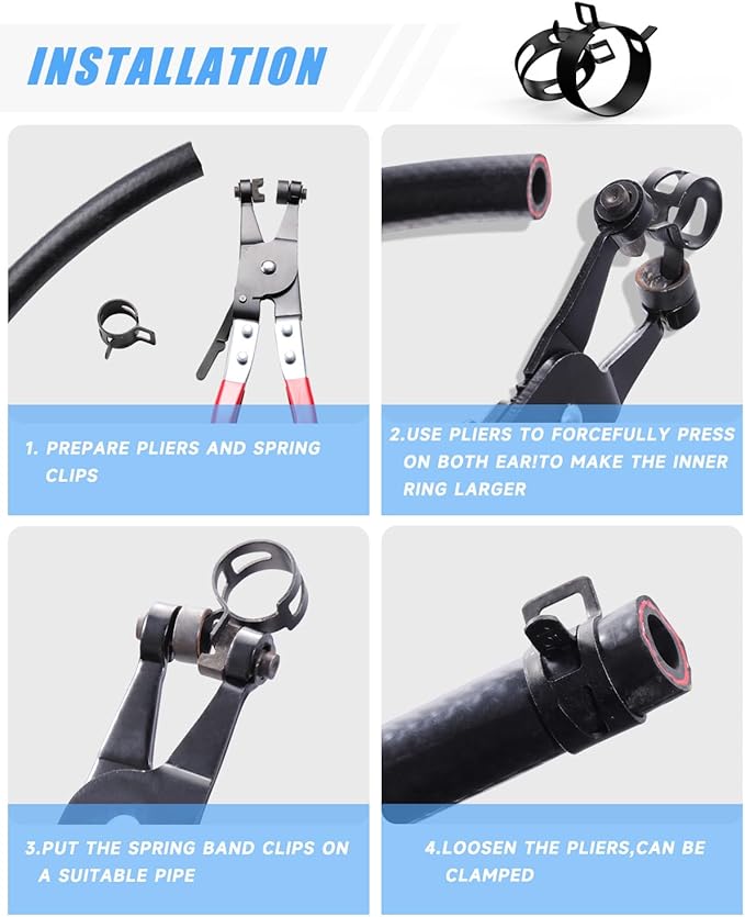 130Pcs 6-25mm Spring Hose Clamps Assortment Kit with Swivel Flat Hose Clamp Plier for Automotive, Plumbing & DIY Projects - Durable Constant Tension Steel Design for Low Pressure Air